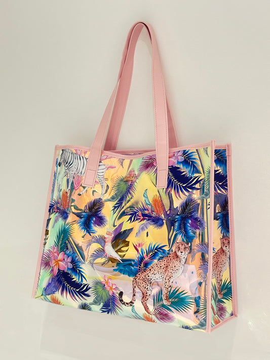 Holographic Beach Bag, Stylish Sannen Designer Tote Bag Pink